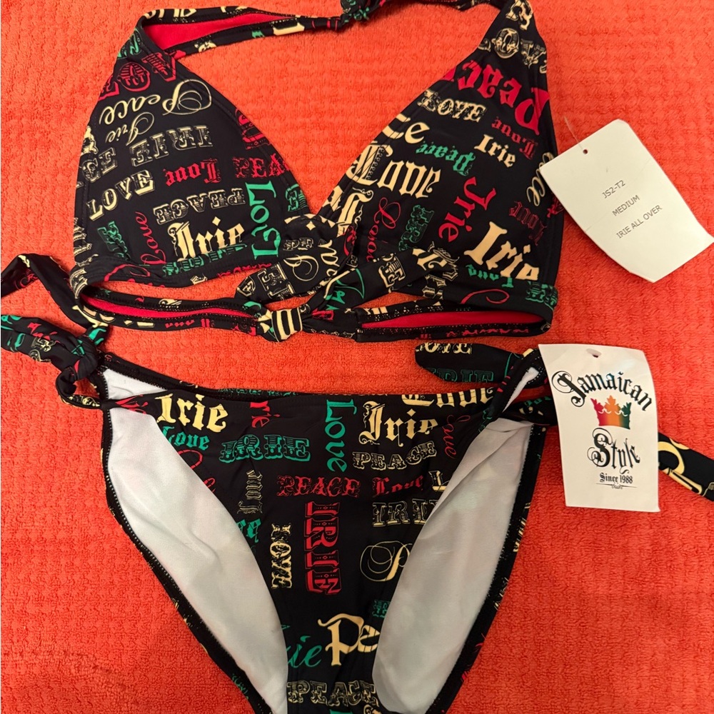 Peace and Love Graphic Bikini Set